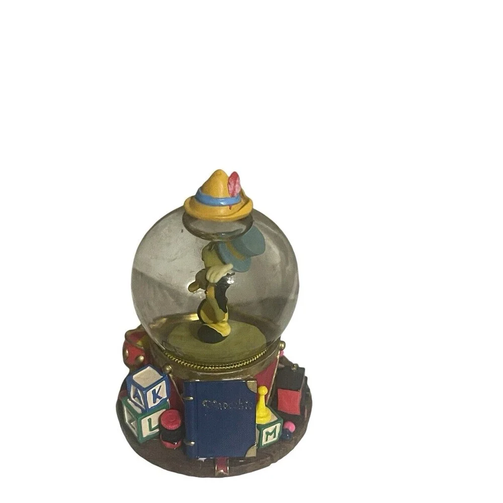 Vintage Disney Jiminy Cricket Collectible Mini Snow Globe Christmas Ornament Tag